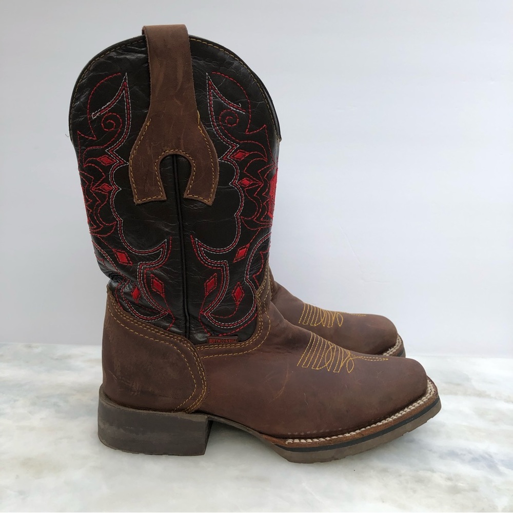 BUFFALO & BULL Sonora Cafe Genuine Leather Western Cowboy Boots size 6.5